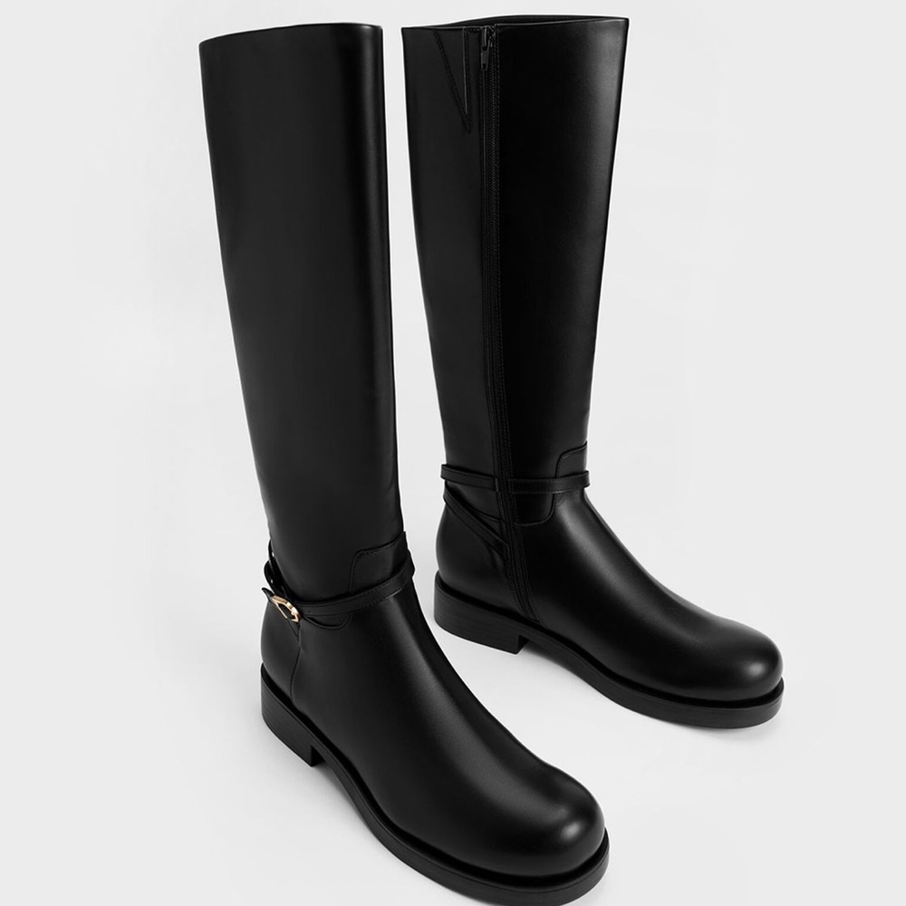 Charles & Keith Belted Knee-High Boots - Black (size 7) - Picture 2 of 11